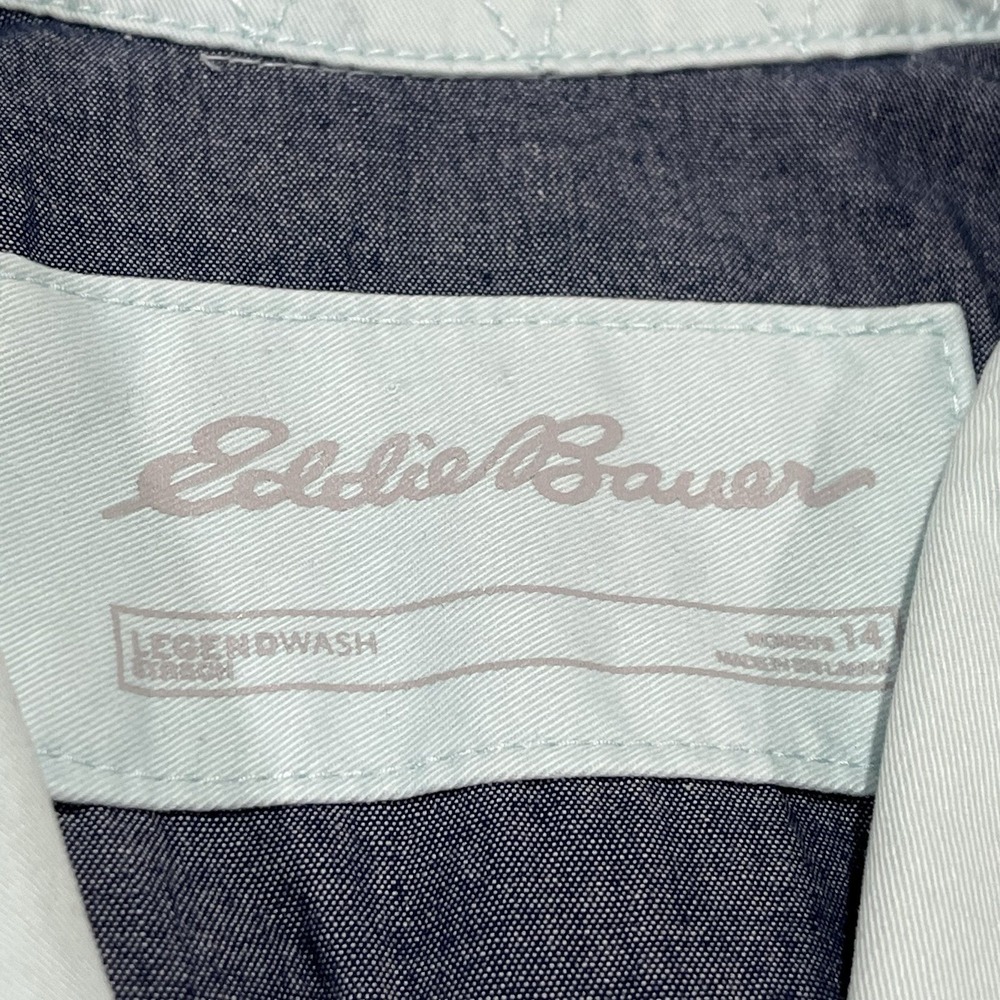 Eddie Bauer Jacket Women Seafoam Blue Legend Wash Collared Sz 14 Military Safari - Picture 7 of 12
